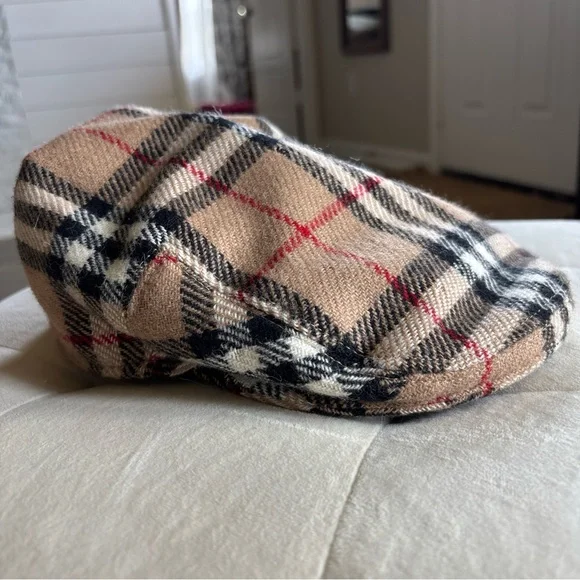 Burberry Plaid Wool Newsboy Cap - Beige/Tan with Red & Black Accents Burberry Newsboy Cap - Etsy main image 2